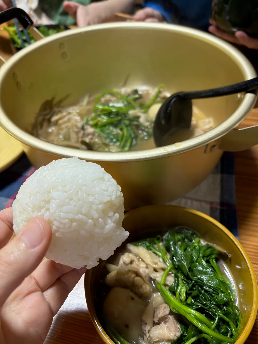 姪が作ってくれた野性味溢れるセリ鍋
