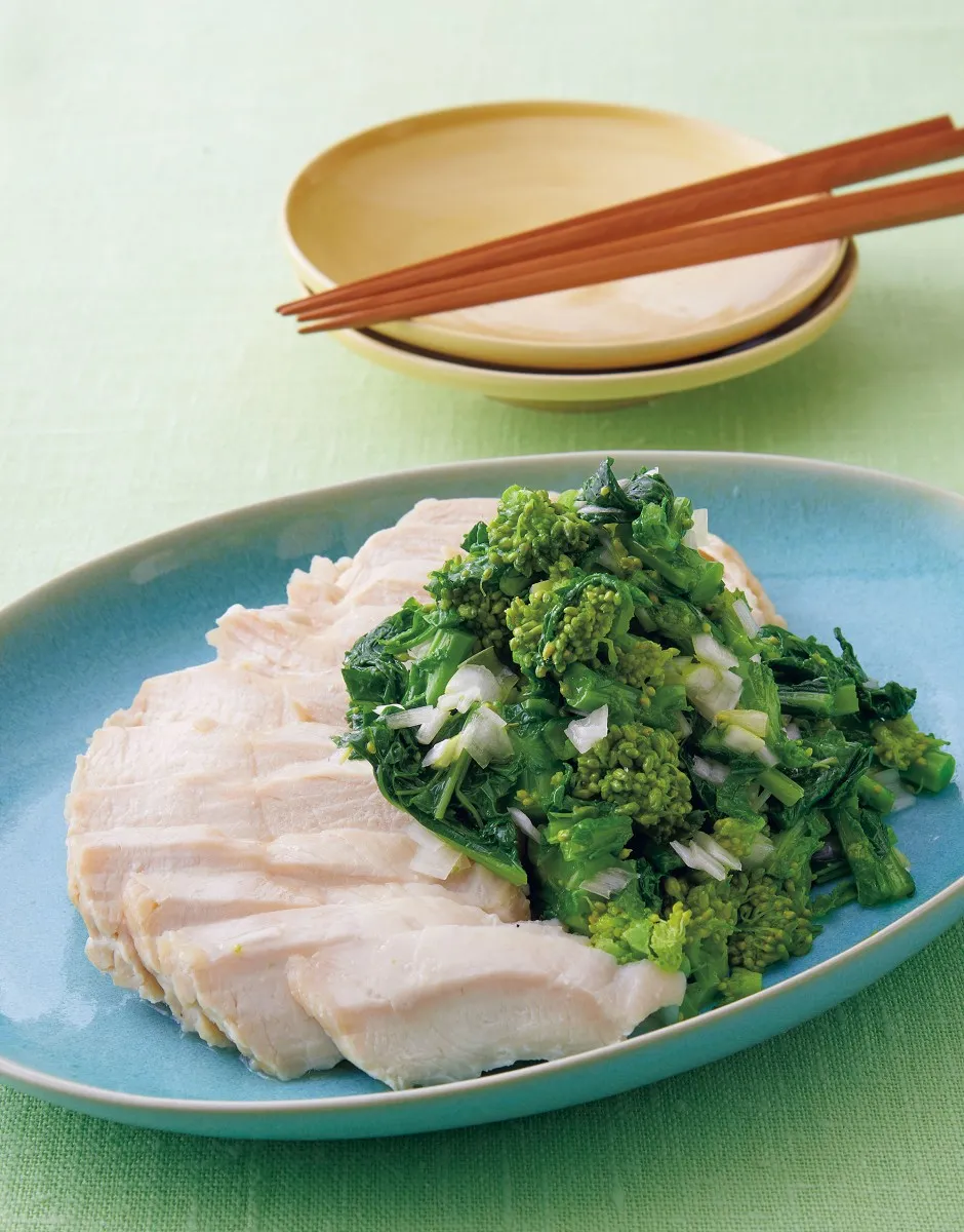 蒸し鶏の菜の花ソース
