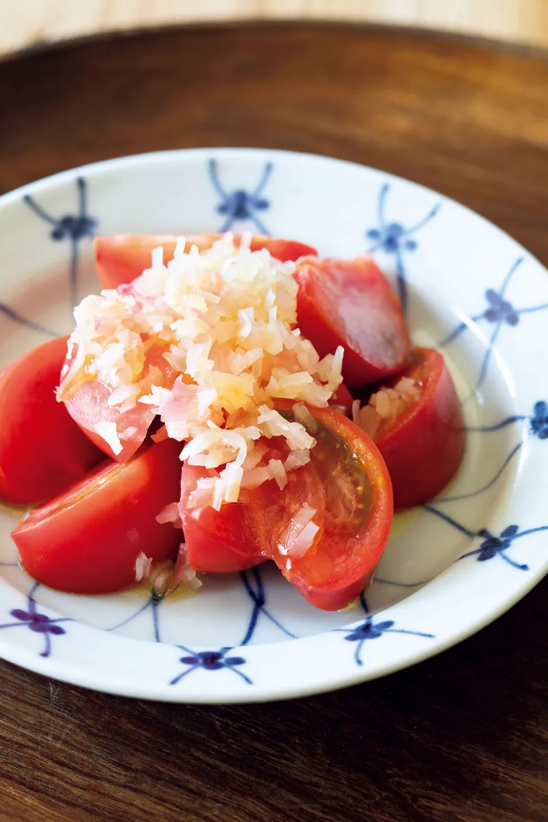 新しょうがのごろごろ甘酢漬けアレンジ　冷やしトマト