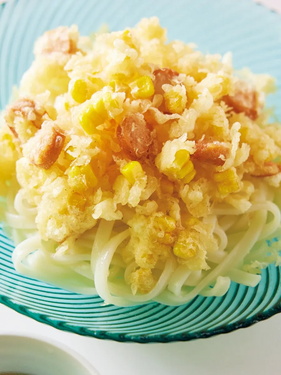 とうもろこしとソーセージのパラパラかき揚げ