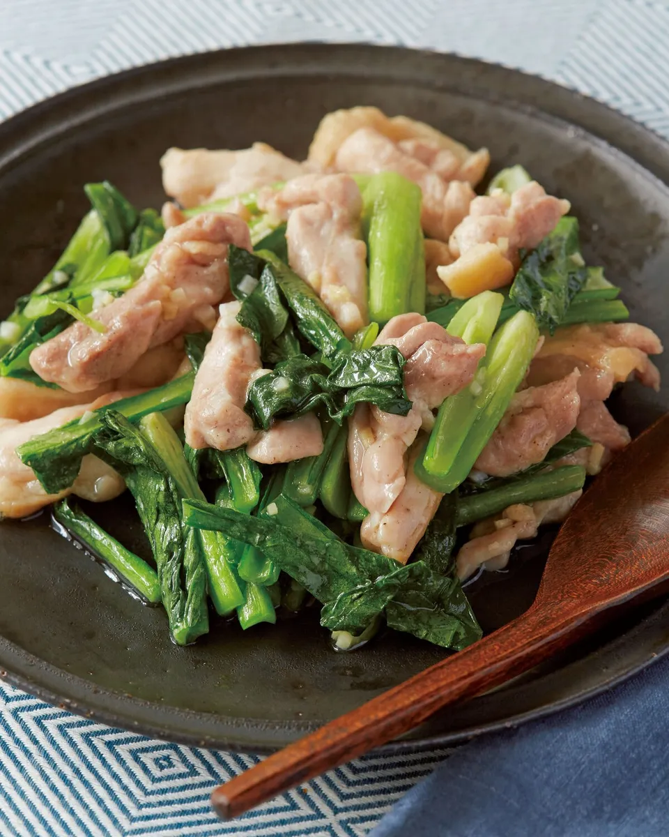 鶏と小松菜の塩炒め風