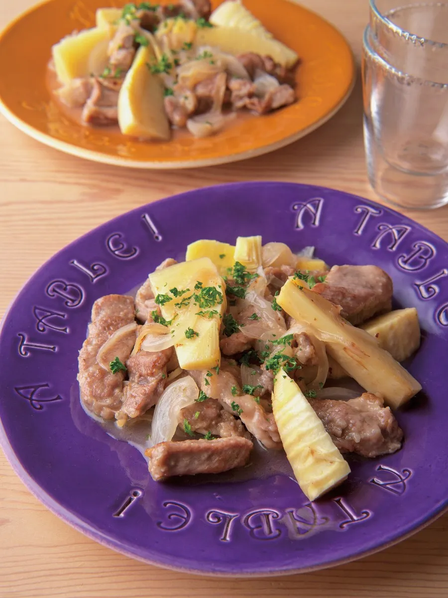 19．たけのこと豚肉の白ワイン蒸し